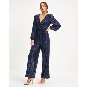 Skies Are Blue - Navy Sequin Wrap Jumpsuit -XL